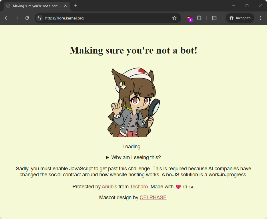 A website blocked with Anubis